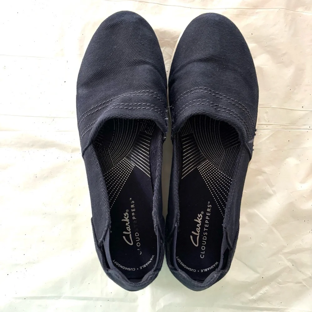 Clarks Cloudstep Breeze Step ll Stretch Slip-On Navy Blue Sneakers SZ 8 Worn 2X - Picture 13 of 14